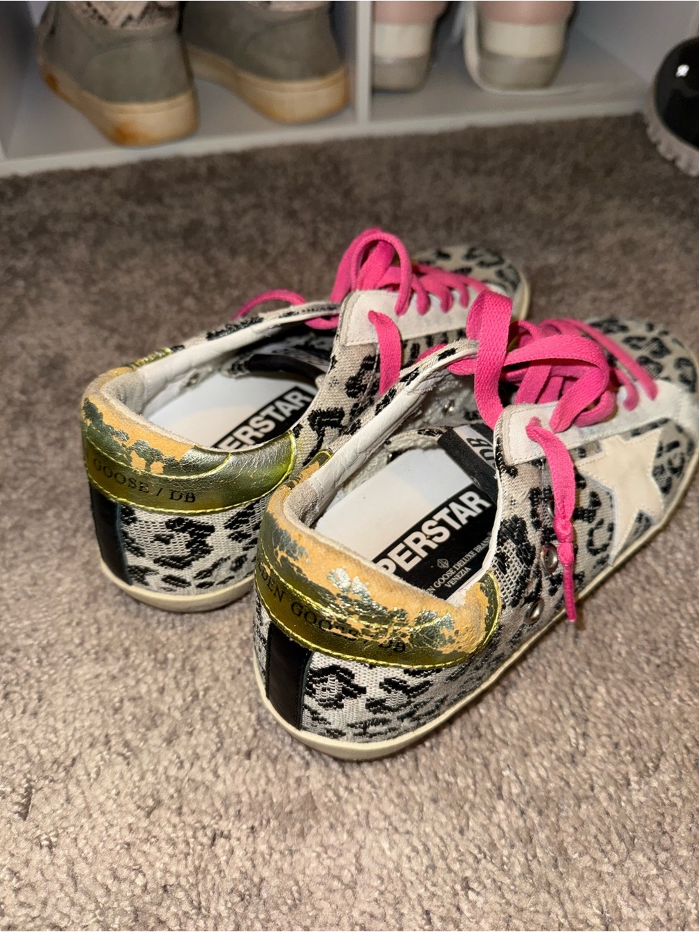 Golden Goose Leopard Sneakers with Pink Laces and Gold Heel - Picture 3 of 5